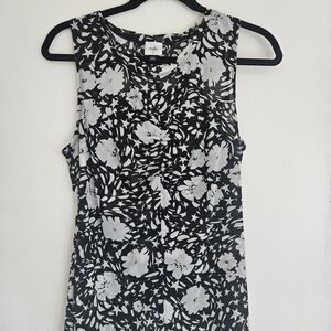 CAbi Black and White Floral Sleeveless Blouse